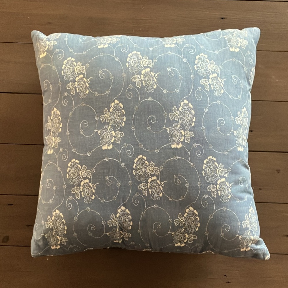 Blue and Cream Quilted Throw Pillow - Picture 8 of 11